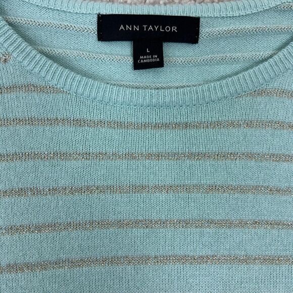 Ann Taylor Sweater Womens Large Gold Stripe Pullover Career Metallic Ladies - Picture 3 of 8